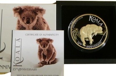 3$ AUSTRALIA 2022 MIŚ KOALA Ag/Au 999 3Oz RZADKA