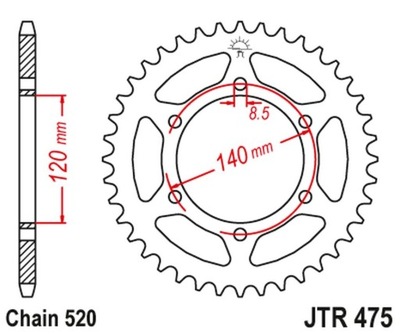 JT ЗУБЧАТКА ЗАДНЯЯ 475 45 KAWASAKI KL 250 '79-05', KV 250 '85-86' (47545JT) (