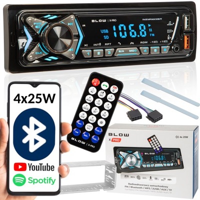 RADIO AUTOMOBILINIAI BLUETOOTH 1-DIN USB AUX SD MIKROFONAS PULTELIS BATERIJA KOMPLEKTAS 