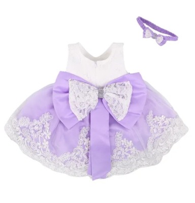 Sukienka niemowlęca opaska balowa rozkloszowana fioletowa 68 74