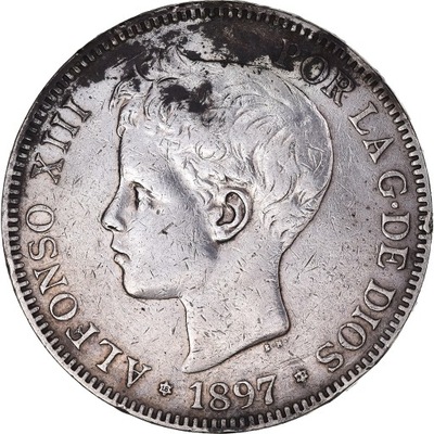 Moneta, Hiszpania, Alfonso XIII, 5 Pesetas, 1897,