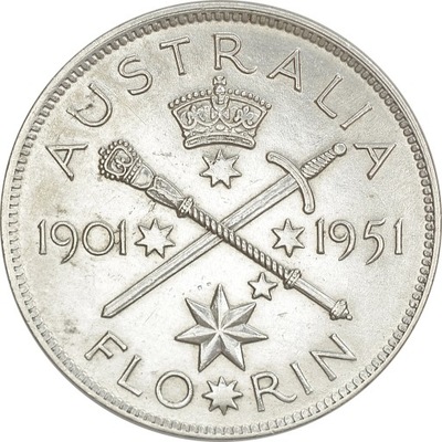 8.ch.AUSTRALIA, JERZY VI, 1 FLOREN 1951 JUBILEUSZ