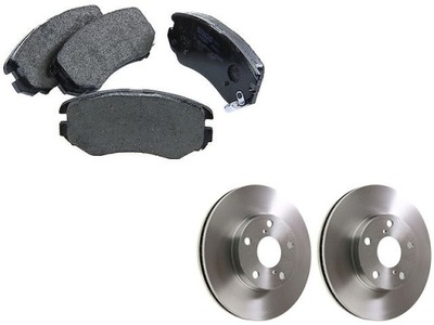 Гальмівні диски + гальмівні колодки перед hyundai coupe gk tucson magentis 2 soul i sportage ii фото №1