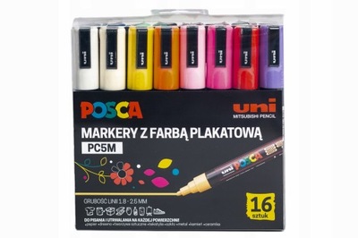 Markery UNI POSCA z farbą plakatową PC-5M k.okrągła 1.8-2.5 mm zest. 16 szt