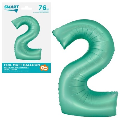 BALON FOLIOWY SMART CYFRA 2 MIĘTOWY MATOWY 76CM