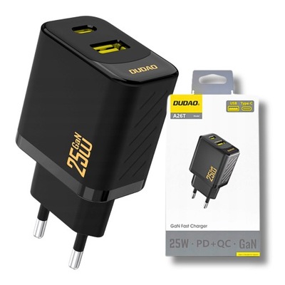 ŁADOWARKA USB C ŁADOWARKA SIECIOWA DO TELEFONU GaN 25W USB-A / USB-C CZARNA