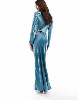 Asos Design ghv satynowa maxi długi sukienka wycięcie rękaw XL