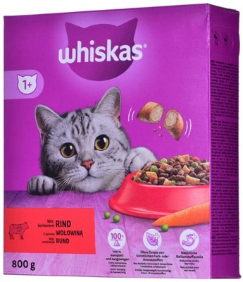 WHISKAS Z WOŁOWINĄ SUCHA KARMA DLA DOROSŁYCH KOTÓW 800G