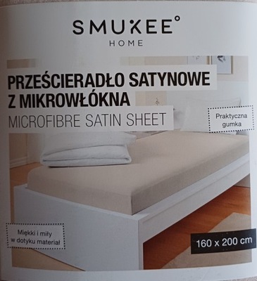 PRZEŚCIERADŁO SATYNOWE Z MIKROWŁÓKNA Smukee 160 x 200 cm BEŻOWY