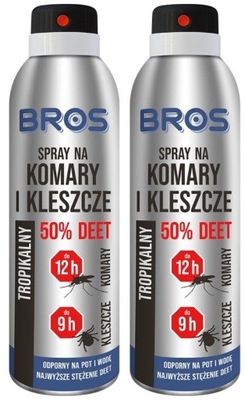 BROS SPRAY NA KOMARY I KLESZCZE 50% DEET SKUTECZNE DZIAŁA AŻ DO 12h 2x90 ml