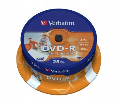 VERBATIM płyty DVD-R 4.7GB 16x 25szt CB DO NADRUKU