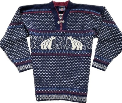 SKJAEVELAND wełniany sweter skandynawski norweski góralski świąteczny wełna