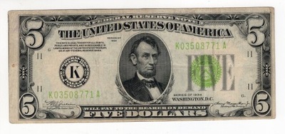 USA 5 dolarów 1934 zielona pieczęć Dallas