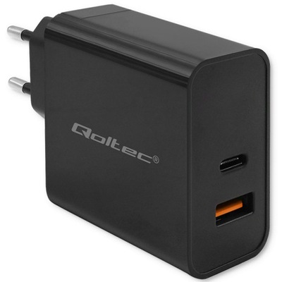 Qoltec Ładowarka Super Szybka PD 65W 5-20V 1.5-3.25A 1xUSB typ C 1xUSB A