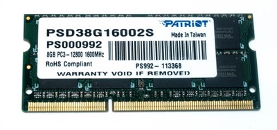 RAM SODIMM Patriot 8GB DDR3 1600MHz CL11 1.5V