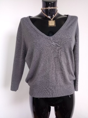 TOP SHOP basic szary popielaty sweter sweterek serek dekolt V XL 42 luźny