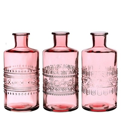 Szklany wazon świecznik 14,5 cm butelka różowa