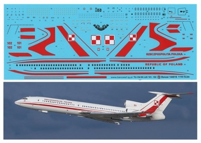 Kalkomania - Tupolev Tu-154M rządowy - Banzai 144019 skala 1/144