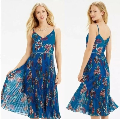 OASIS sukienka midi niebieska rozkloszowana plisowana w kwiaty 42 XL 14