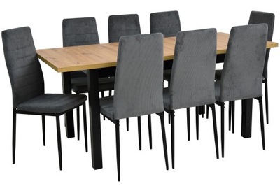 Stół 80x140/180 cm i 8 krzeseł SZTRUKS SZARY