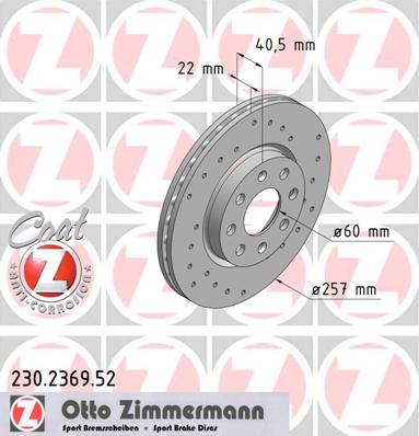 ZIMMERMANN SPORT FIAT PUNTO 257MM DISKAI PRIEK. 230.2369.52 