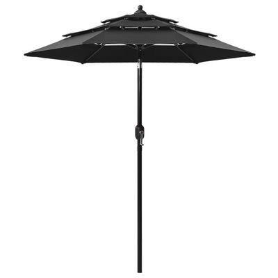 PARASOL OGRODOWY 3-poziomowy parasol na aluminiowym słupku, czarny, 2 m