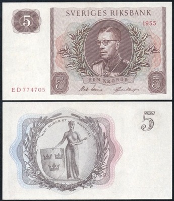 $ Szwecja 5 KRONOR P-42b UNC 1955