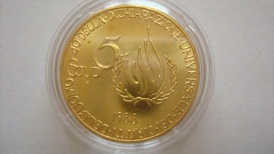 San Marino 5 scudi 1988 rok złoto stan 1