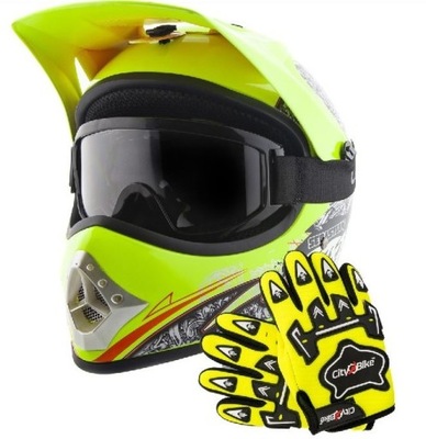 JUEGO CASCO CROSS DZIECIECY BMX ENDURO QUAD L+REKAWICE L+GOGLE  