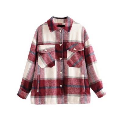 KURTKA KOSZULOWA W KRATĘ OVERSIZE XS