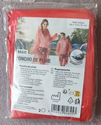 Poncho przeciwdeszczowe peleryna płaszcz rozmiar uniwersalny czerwony
