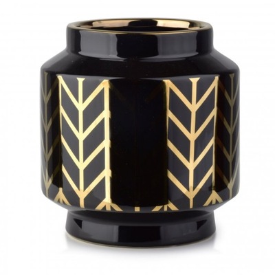 Wazon ceramiczny - Czarno złoty dekoracyjny 19cm