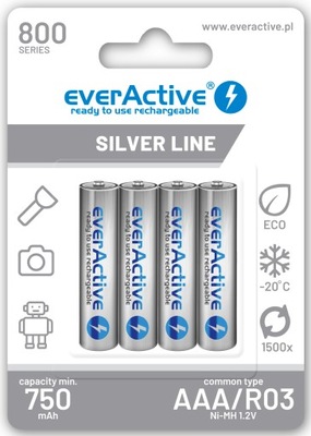 4x Aku everActive R03/AAA Ni-MH 800 mAh r2u