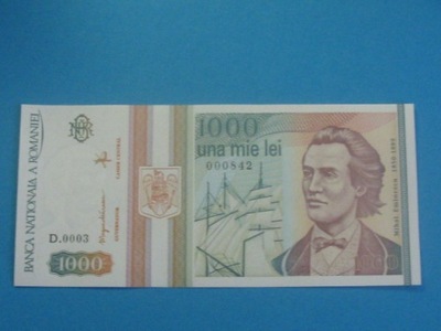 Rumunia Banknot 1000 Lei 1993 UNC P-102 Niski nr i seria 000xxx !