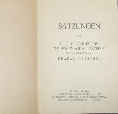 1918 KRAKAU PODGÓRZE SATZUNGEN DER K.U.K. GARNISON