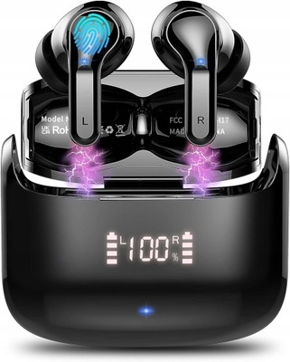 Słuchawki Bezprzewodowe Douszne z Mikrofonem Bluetooth 5.3 Powerbank Czarne
