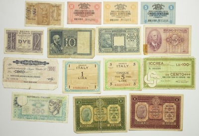 Włochy, Zestaw banknotów, 15 sztuk