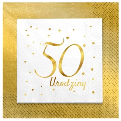 Serwetki papierowe 50 urodziny białe stare złoto