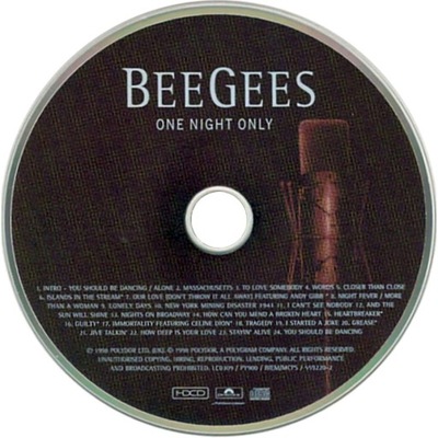 Bee Gees One Night Only. CD