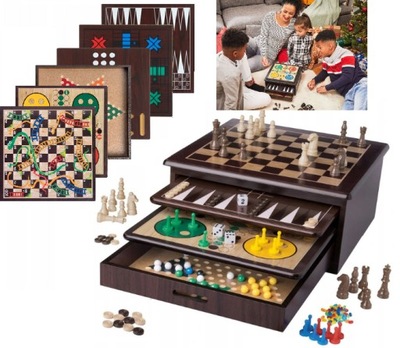 10w1 gra planszowa zestaw szachy warcaby drewniane