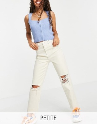 STRADIVARIUS ECRU MOM JEANS WYSOKI STAN (31)