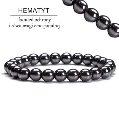 BRANSOLETKA KAMIENIE NATURALNE HEMATYT 8MM NA GUMCE