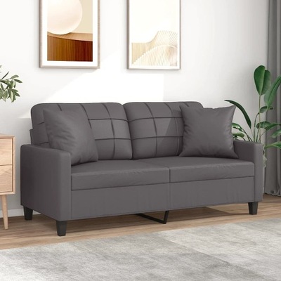 2-OSOBOWA SOFA Z PODUSZKAMI SZARA 140CM SZTUCZNA SKÓRA