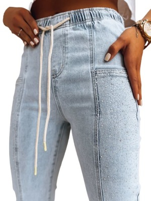 Joggery luźne jeansy M.SARA cyrkonie na gumie XS