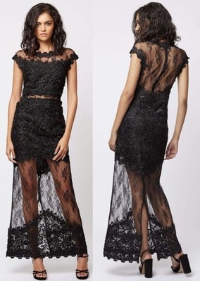TOPSHOP sukienka długa czarna koronkowa długa 38 M