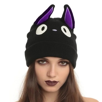 czarny kot KIKI czapka zimowa z uszami