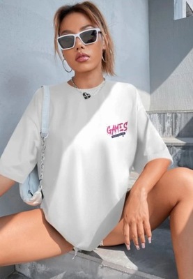 SHEIN DAMSKI T-SHIRT BIAŁY Z NADRUKIEM 36 VŹE