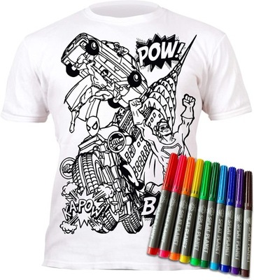 DIY SUPERBOHATER SUPERHERO Koszulka T-shirt do kolorowania + 10marker 5-6 l