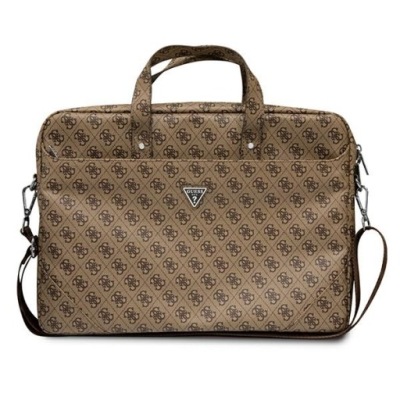 Guess Saffiano 4G Triangle Logo Computer Bag - Torba na notebooka 16” (brąz