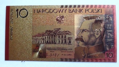 10 zł Józef Piłsudski - banknot pozłacany